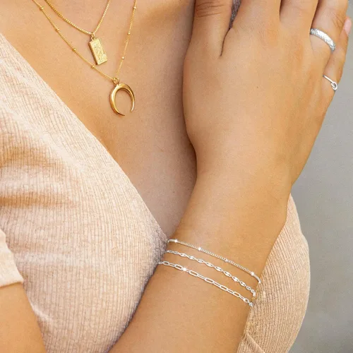 Miniatura 3 de MBW Pulseras de plata para mujer, delicadas pulseras de plata para mujer, juego de pulseras de plata de 14 quilates, impermeables, joyería