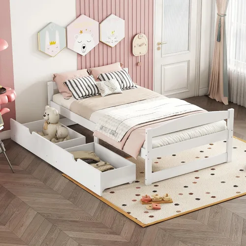 Miniatura 25 de Bellemave Cama infantil de tamaño individual con 2 cajones de almacenamiento, cama individual de madera con almacenamiento, marcos de cama