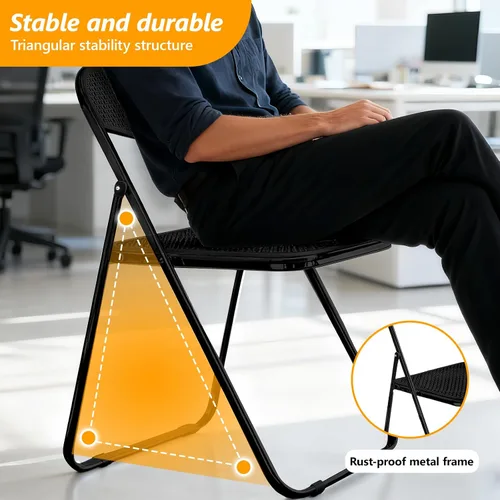 Miniatura 5 de JPBSTO Sillas plegables, marco de acero de capacidad de 300 libras, plegables para fiestas en interiores y exteriores, paquete de 2, color negro