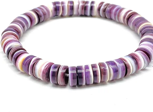 ABCGEMS Wampum Shell Beads Pulsera USA Authentic Quahog East Coast (primera moneda de América 1637-1673) de origen ético - Producción de lotes