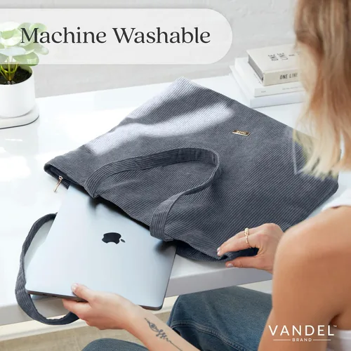 Miniatura 6 de VANDEL Bolso tote de pana para mujeres y hombres con cremallera y bolsillos interiores. Bolso tote con cremallera, bonita bolsa estética
