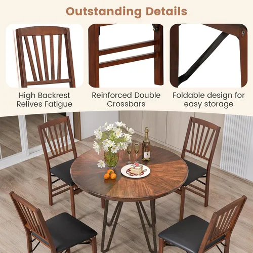 Miniatura 7 de TANGZON Folding Chairs 2/4 Pieces Rubber Wood Padded Dining Chairs with PVC Leather Exterior and Backrest for Home Kitchen Office Upholstered Guests