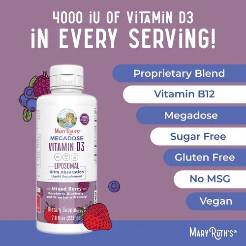 Miniatura 7 de MaryRuth Organics Megadose Vitamina D3 Liposomal Vitamina D 4000 UI Ultra Absorción Apoyo Inmunológico para Adultos Salud Ósea VIT D3