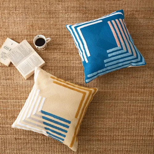 Miniatura 3 de vctops Funda decorativa para cojín con detalles de penachos geométricos estilo bohemio, funda de almohada cuadrada bordada en algodón para sofá