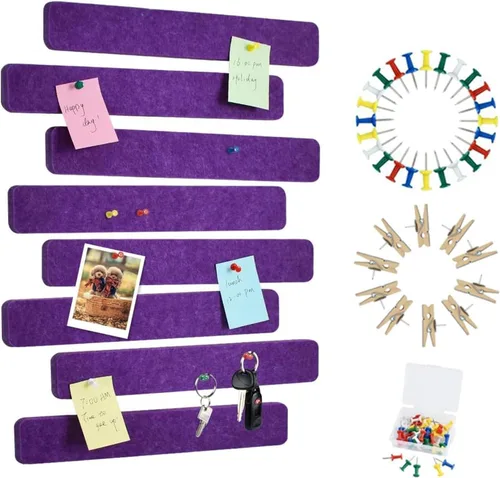 Miniatura 12 de Vuzvuv 8 tiras para tablón de anuncios con 50 chinchetas y 10 clips de madera, tablero de corcho autoadhesivo para pared, tablero de fieltro