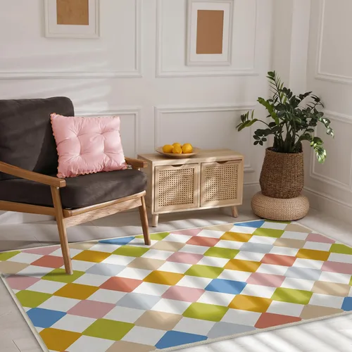 Alfombras de área de cuadros, lavables, modernas, geométricas, coloridas, antideslizantes, de baja pila, para interiores, de 3 x 5, alfombra pequeña