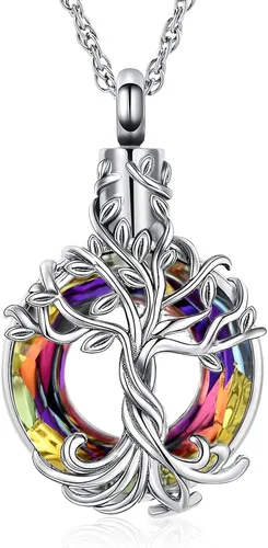 Miniatura 7 de shajwo Collar de cenizas de urna de cremación del árbol de la vida para mujeres y hombres, círculo de la vida, cristales de cremación, colgante