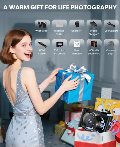 Miniatura 7 de Cámara Digital 4K para Fotografía con Enfoque Automático, Cámara de Vlogging de Doble Lente de 64MP para Video Anti-Vibración, Cámaras de Viaje