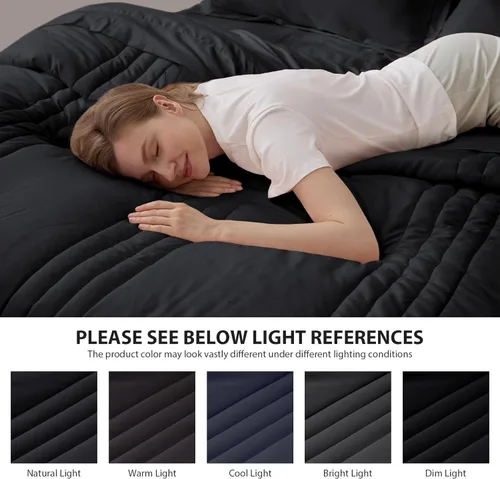 Miniatura 3 de juego de edredón tamaño individual negro - Cama en una bolsa tamaño individual 5 piezas, juego de ropa de cama suave para todas las estaciones