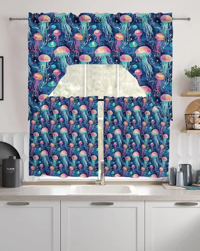 Miniatura 9 de Cortinas de cocina con cenefa de árbol de Navidad, cenefa con bolsillo para barra, paneles de cortina para dormitorio, sala de estar, baño