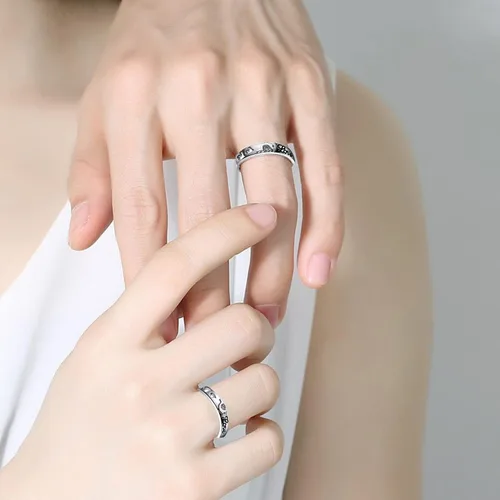 Miniatura 15 de Couples Rings Set Matching Promise Rings Adjustable Wedding Trendy Titanium Stainless Steel Rings for Couples Valentines Day Jewelry