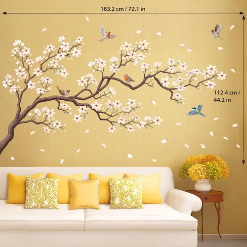 Miniatura 5 de DECOWALL SG4-2213 Pegatinas de pared de árbol de flores orientales calcomanías blancas flor de cerezo despegar y pegar dormitorio sala de estar
