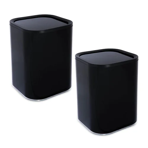 Bath Bliss Paquete de 2 cubos de basura acrílicos de 8 L | Dimensiones: 7.5 x 7.5 x 10 pulgadas | Blanco | Contemporáneo | Tapa oscilante | 8 litros