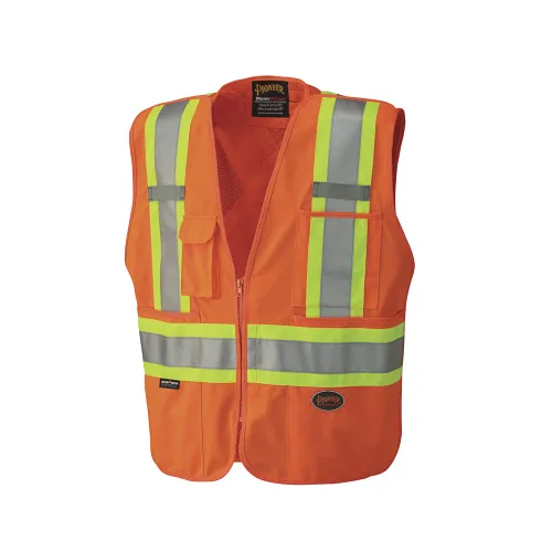 Pioneer Chaleco de Seguridad de Malla Desmontable Hi Vis para Mujeres - Cinta Reflectante, 4 Bolsillos - Construcción, Tráfico, Seguridad - Naranja
