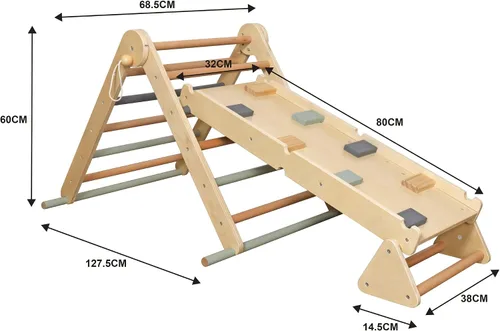 Miniatura 5 de Juego de escalada plegable para niños con escalera, rampa, haz de equilibrio; juguetes de escalada de madera triangular para niños pequeños de 1 a 3