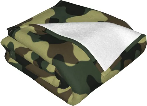 Miniatura 3 de Manta de franela de 50 x 40 pulgadas, manta de forro polar de camuflaje suave y cómoda con pompones para exteriores e interiores