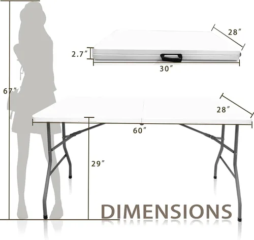 Miniatura 3 de Mesa plegable en media mesa de 5 pies, para interiores y exteriores, mesa de plástico plegable portátil resistente (5 pies)