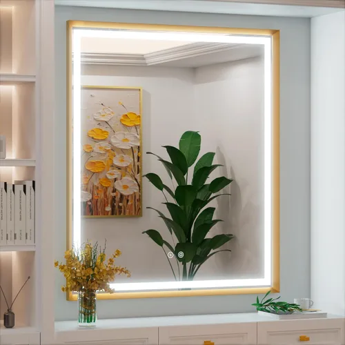 Miniatura 10 de Espejo LED de 24 x 32 pulgadas para baño, 3 temperaturas de color (3000 K/4500 K/6000 K), antiniebla, regulable, función de memoria, espejo de baño