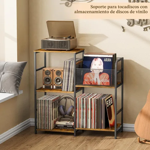 Miniatura 7 de ThreeHio Soporte para tocadiscos, soporte para tocadiscos con almacenamiento de vinilo con capacidad para hasta 300 álbumes, armario