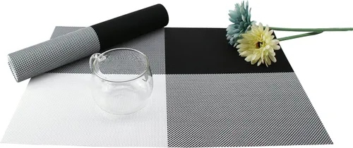 Miniatura 3 de GEFEII Manteles individuales de vinilo tejido de PVC antideslizante, resistente al calor, manteles individuales en blanco y negro, para cocina