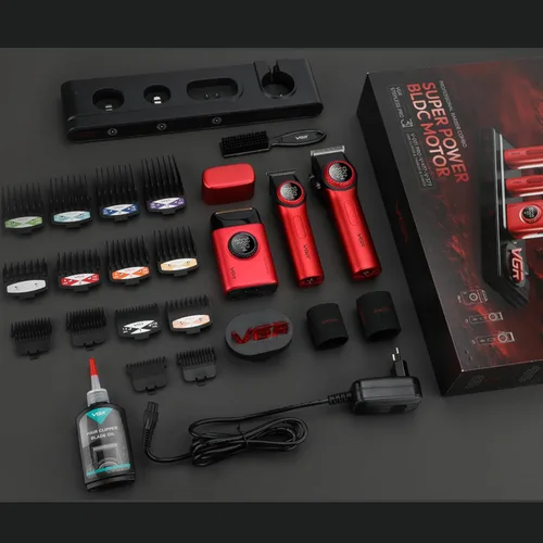 Miniatura 8 de VGR Juego de cortapelos de barbero profesional 3 en 1, recortadora de pelo, afeitadora de lámina, kit de corte de pelo inalámbrico con potente motor