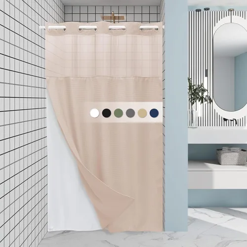Miniatura 49 de EUTXL Cortina de ducha beige sin gancho con forro a presión, cortinas de ducha de tejido gofre de 230 GSM para baño, 54 pulgadas de ancho x 80