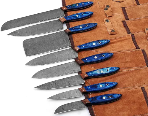 Cuchillos de cocina profesionales hechos a medida de acero de Damasco, 8 piezas de utilidad profesional, juego de cuchillos de cocina de chef con