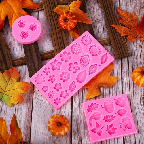 Miniatura 5 de Whaline 3 moldes de silicona 3D con diseño floral de otoño para calabaza, hoja de arce, flor de pino, patrón de cono, moldes de resina, moldes