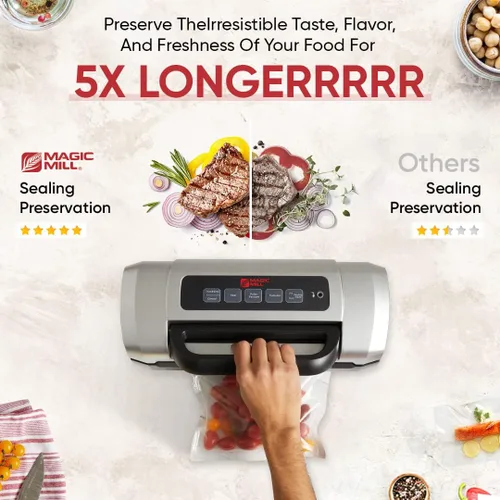 Miniatura 2 de Magic Mill Máquina selladora al vacío de alimentos Mango patentado de fácil cierre para selladores de carne manuales y automáticos, sellado