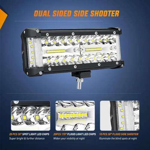 Miniatura 5 de Nilight - Barra de luz lateral de 17,78 cm, triple fila, haz puntual y disperso, luz de trabajo todoterreno para camiones, SUV, ATV, UTV