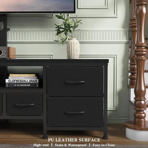 Miniatura 7 de Soporte de TV con soporte para televisores de 45/55/65/75 pulgadas, soporte de TV de 51.2 pulgadas, centro de entretenimiento con 7 cajones de tela
