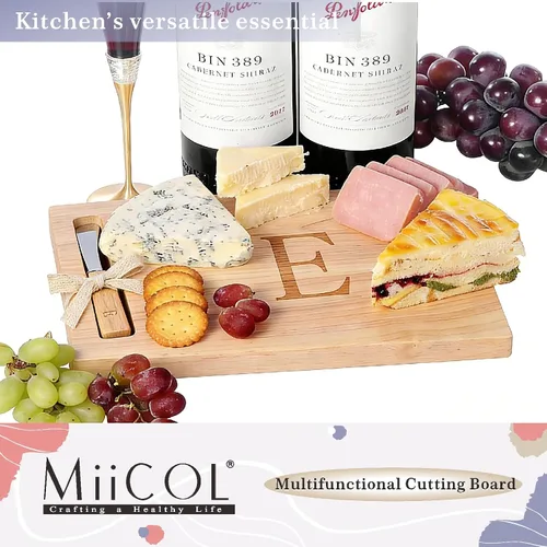 Miniatura 7 de Miicol Tabla de madera para charcutería, tabla de queso con monograma de 10 pulgadas, tabla de cortar inicial personalizada con esparcidor, regalo