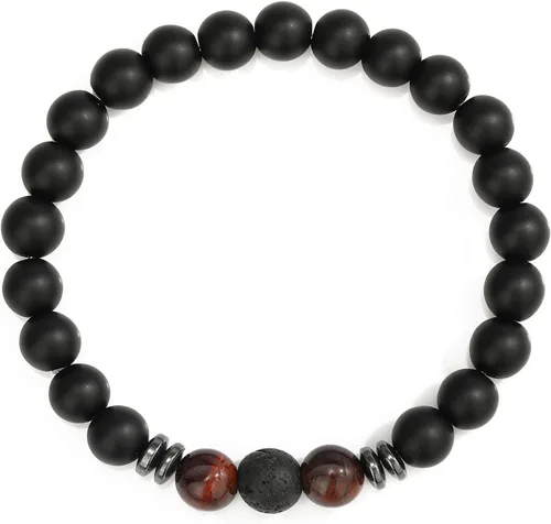 Miniatura 7 de MengPa - Pulseras de cuentas con cuentas de piedra volcánica mate y roca de lava, elástica, para hombre y mujer