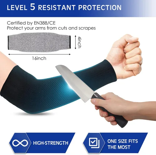 Miniatura 3 de Geyoga 2 pares de mangas protectoras de brazo para piel delgada y moretones, mangas protectoras resistentes a cortes para hombres y mujeres, Negro