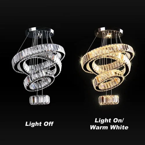 Miniatura 5 de Candelabro LED de 4 anillos para comedor, moderna lámpara de cristal colgante, lámparas de techo alto para dormitorio, sala de estar, comedor