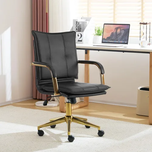 Miniatura 2 de MOJAY Silla de escritorio ergonómica de cuero con respaldo medio, moderna silla tapizada para computadora, silla de oficina ejecutiva con brazos