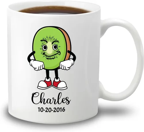 Miniatura 13 de Taza de café blanca personalizada con mano agitada de manzana con nombre de bebé, taza de cerámica personalizada para amantes de la fruta