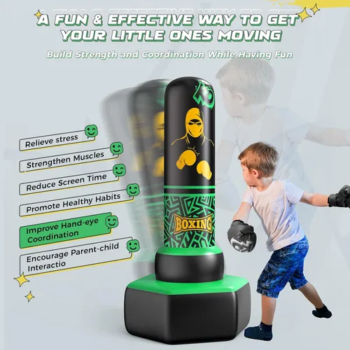 Miniatura 3 de ODOSOLA 67'' Inflatable Punching Bag Freestanding for Kids Aged 3-12 – Heavy Duty Boxing Set for Karate & Taekwondo, Stable Boxing Bag Active Kids