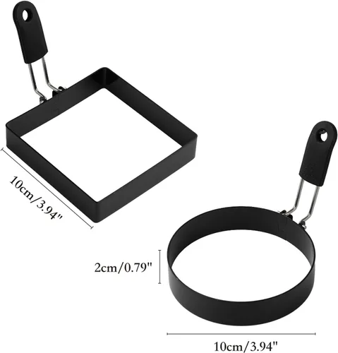 Miniatura 2 de 2 anillos cuadrados y redondos para freír, anillo de huevo frito antiadherente de 4 pulgadas, anillos de cocina de panqueques de huevo de acero