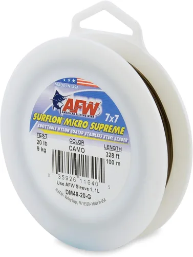 Miniatura 23 de American Fishing Wire Surflon Micro Supreme Nylon recubierto 7x7 de acero inoxidable, líder en alambres anudables para pesca en agua salada, pesca