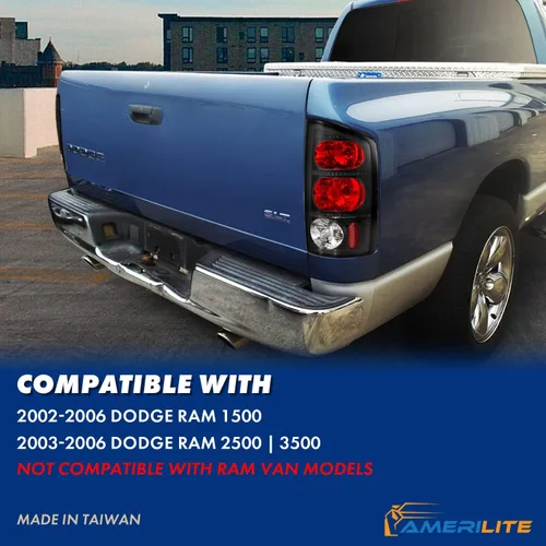 Miniatura 6 de AmeriLite Par de luces traseras de repuesto para Dodge Ram 1500 2002-2006 03-06 Ram 2500 3500 Pickup estilo europeo negro transparente - lado