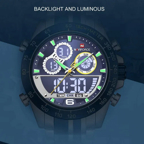 Miniatura 3 de NAVIFORCE Reloj deportivo analógico digital para hombre, impermeable, multifunción, cronógrafo de silicona con correa