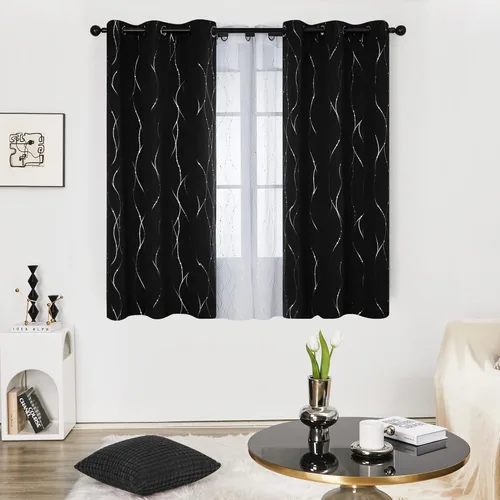 Deconovo - Cortinas opacas para sala de estar, 63 pulgadas de largo, con ojales y estampado de líneas onduladas y puntos (52 x 63 pulgadas, color