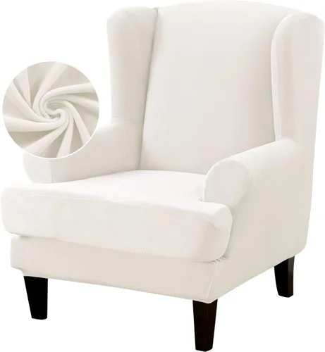 Miniatura 11 de OKYUK Wingback - Funda para silla, 2 piezas, tela jacquard de elastano, elástica, con respaldo de ala, funda para silla, muebles, sofá con parte