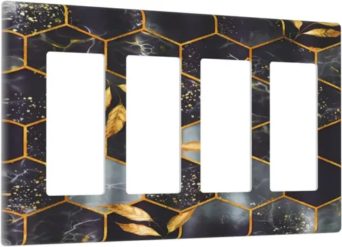 Miniatura 28 de Placa de pared decorativa con hojas de palmera tropicales de oro blanco, hoja de plátano, doble interruptor de luz de palanca decorativa, placa