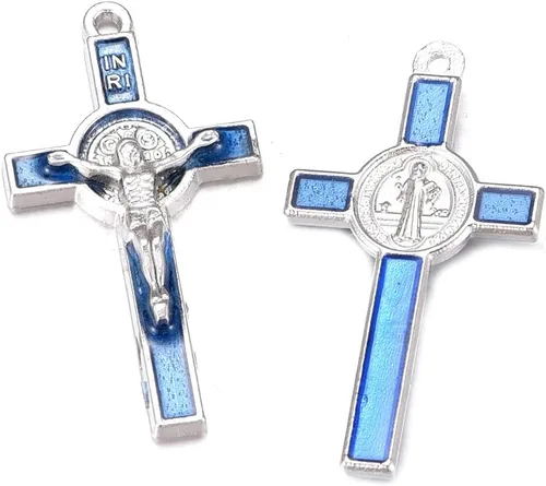 Miniatura 4 de Colgante de cruz esmaltada chapada en plata mixta para hacer joyas, collares, accesorios de joyería DIY, 0.827 in x 1.555 in (A625)