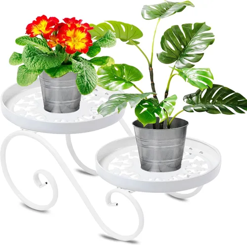 Miniatura 7 de Soporte para Plantas de 2 Niveles Negro, Soporte de Flores de Metal para Interiores y Exteriores, Estante de Plantas de Hierro Antióxido, Soportes