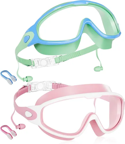 Miniatura 11 de Aegend Nuevo paquete de 2 gafas de natación de visión amplia para niños, gafas antivaho/anti-UV sin fugas con tapones para los oídos para niños de 3