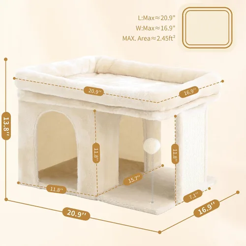 Miniatura 7 de Heybly Árbol para gatos, torre para gatos de 14 pulgadas con cama de percha grande y condominio para gatos de interior para adultos grandes, casa