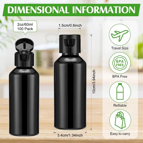 Miniatura 2 de Eccliy 100 Pack 2 oz Plastic Bottles Travel Lotion Bottle Squeeze Container Plastic Bottles with Caps Small Travel Empty Refillable Toiletry